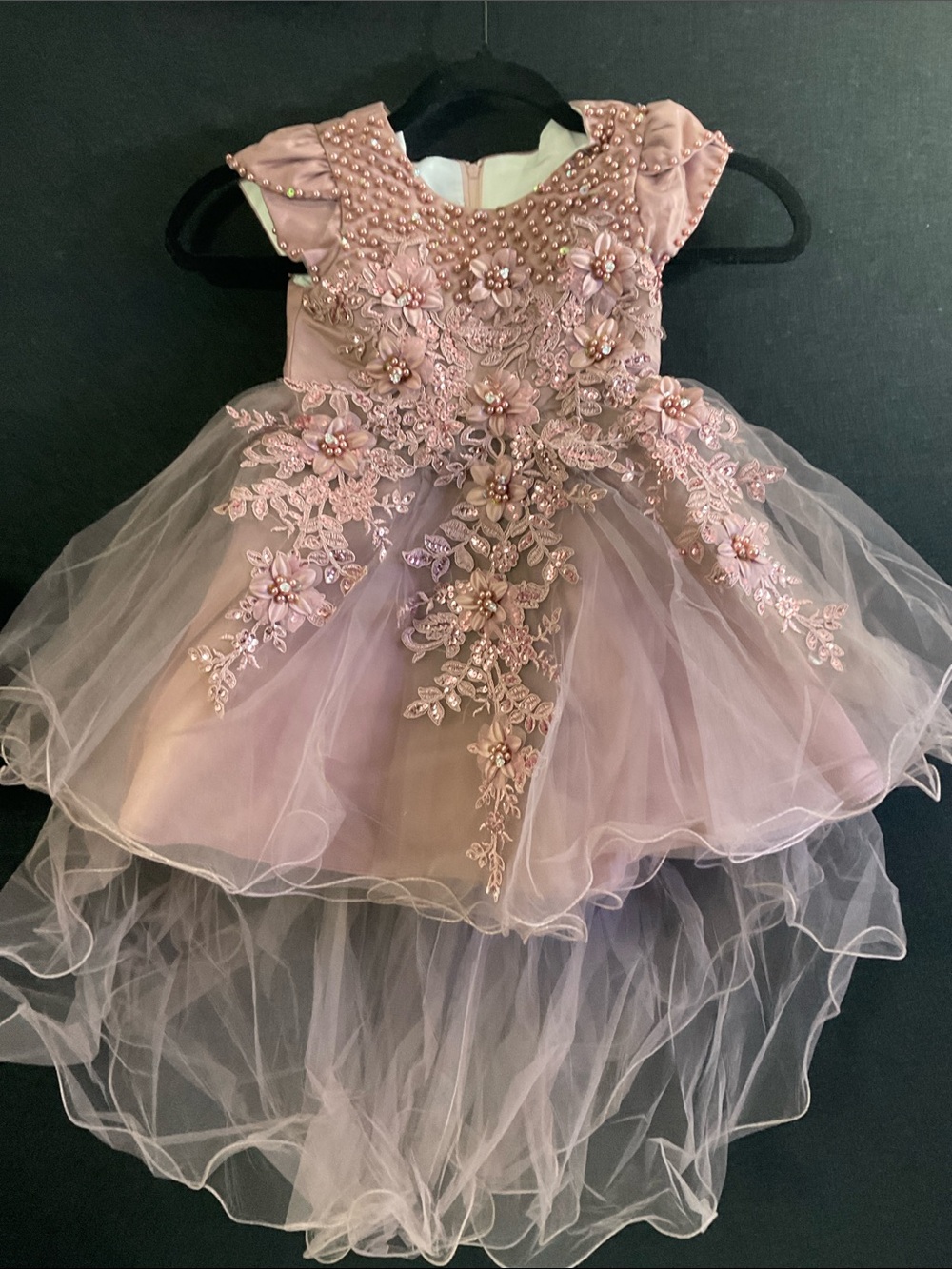 Girls Dusty Rose Embellished Flower Party Dress